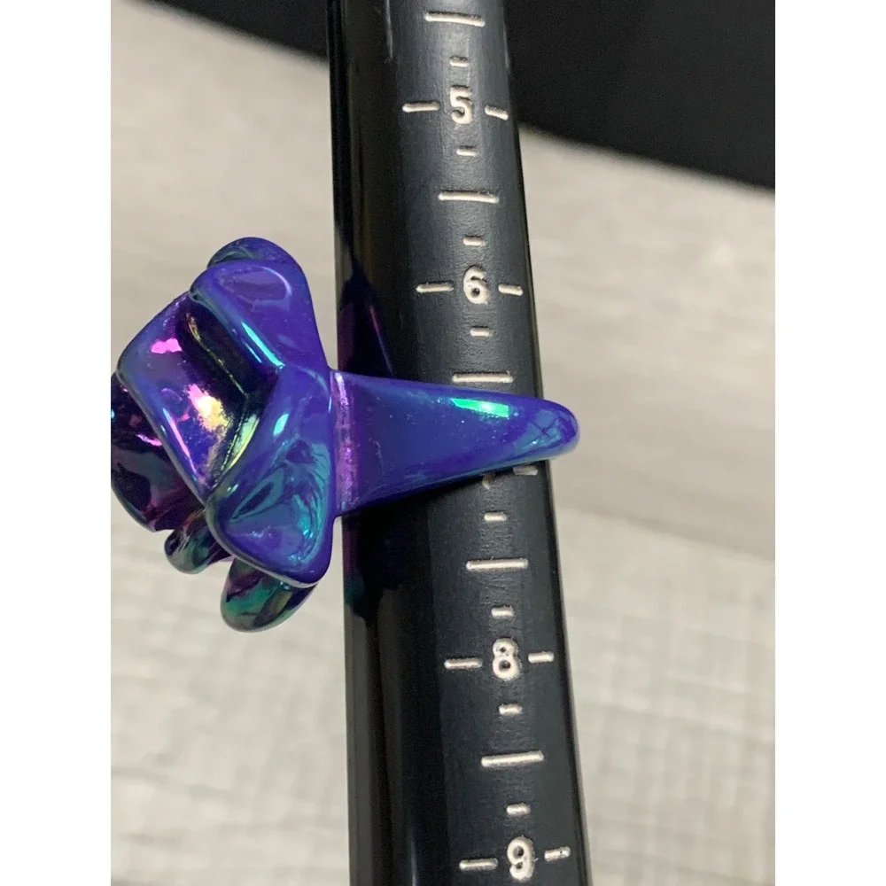 Iridescent Purple Rose Cocktail Ring Oil Slick Floral Statement Size 7 3287